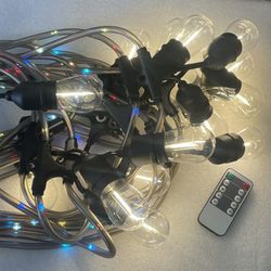 STRING LIGHTS - 48ft Outdoor String Light with 15 Shatterproof LED Bulbs - Color Changing Light Emitting Wire