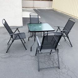 $100 (New) Patio 5pcs dining set with 32x32” table and 4pc folding chairs, outdoor furniture