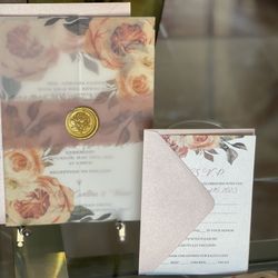 Boho Roses wedding invitation . Complete Set . Vellum, Ribbon And wax Seal 