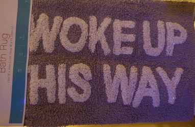 Woke Up Like This Gray Glitter Bath Mat Rug.