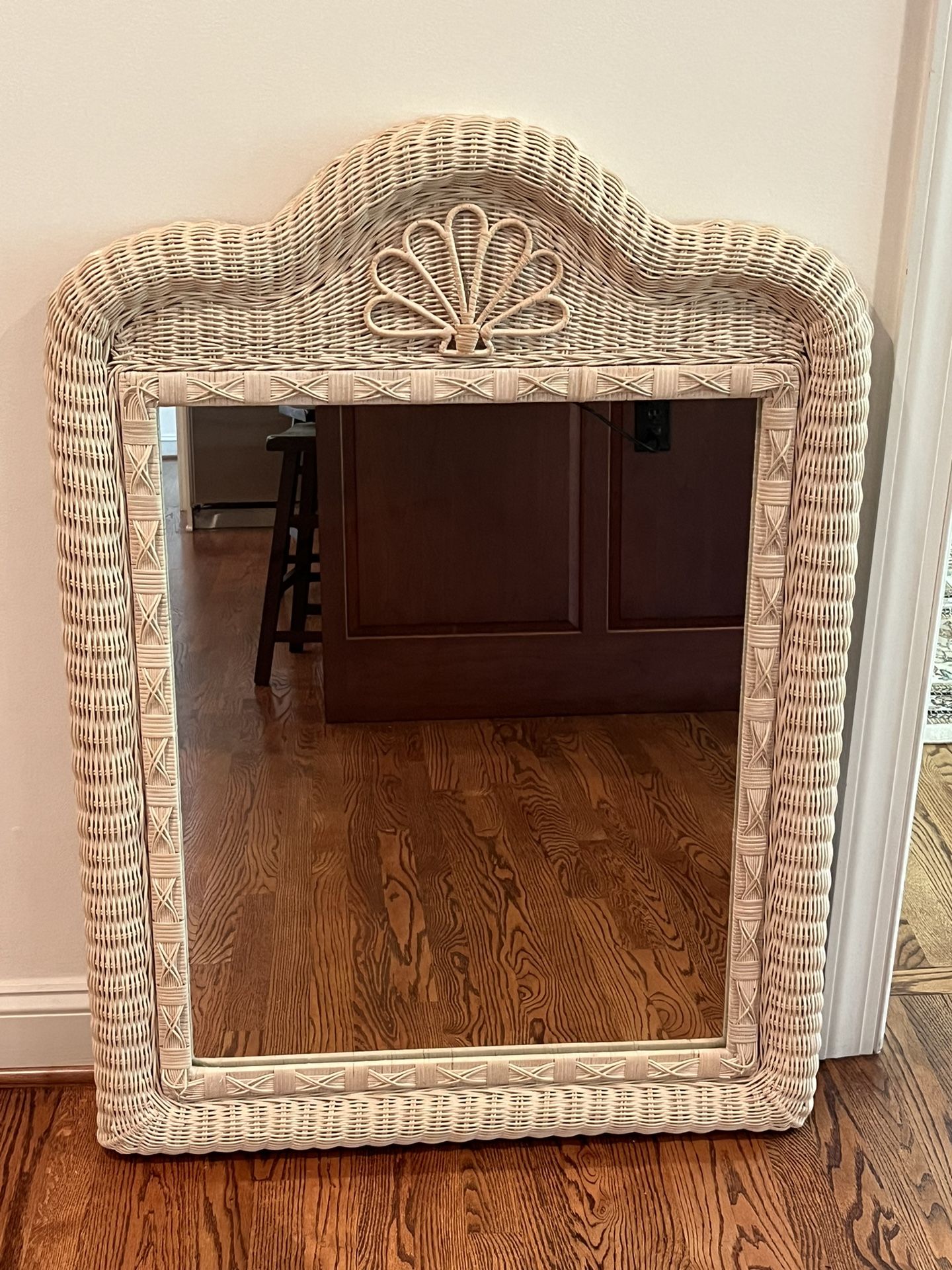 Large White Vintage Wicker Mirror