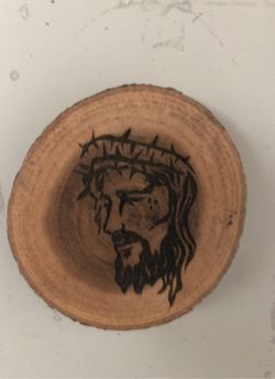 Jesus laser engraved on wood