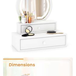 Mirror with 2 Drawers Dressing Table Round Makeup Mirror Cabinet Dressing Table Cosmetic Table