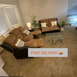 2 Piece Living Room Couch Set w/ Reclining Seats - Good Condition