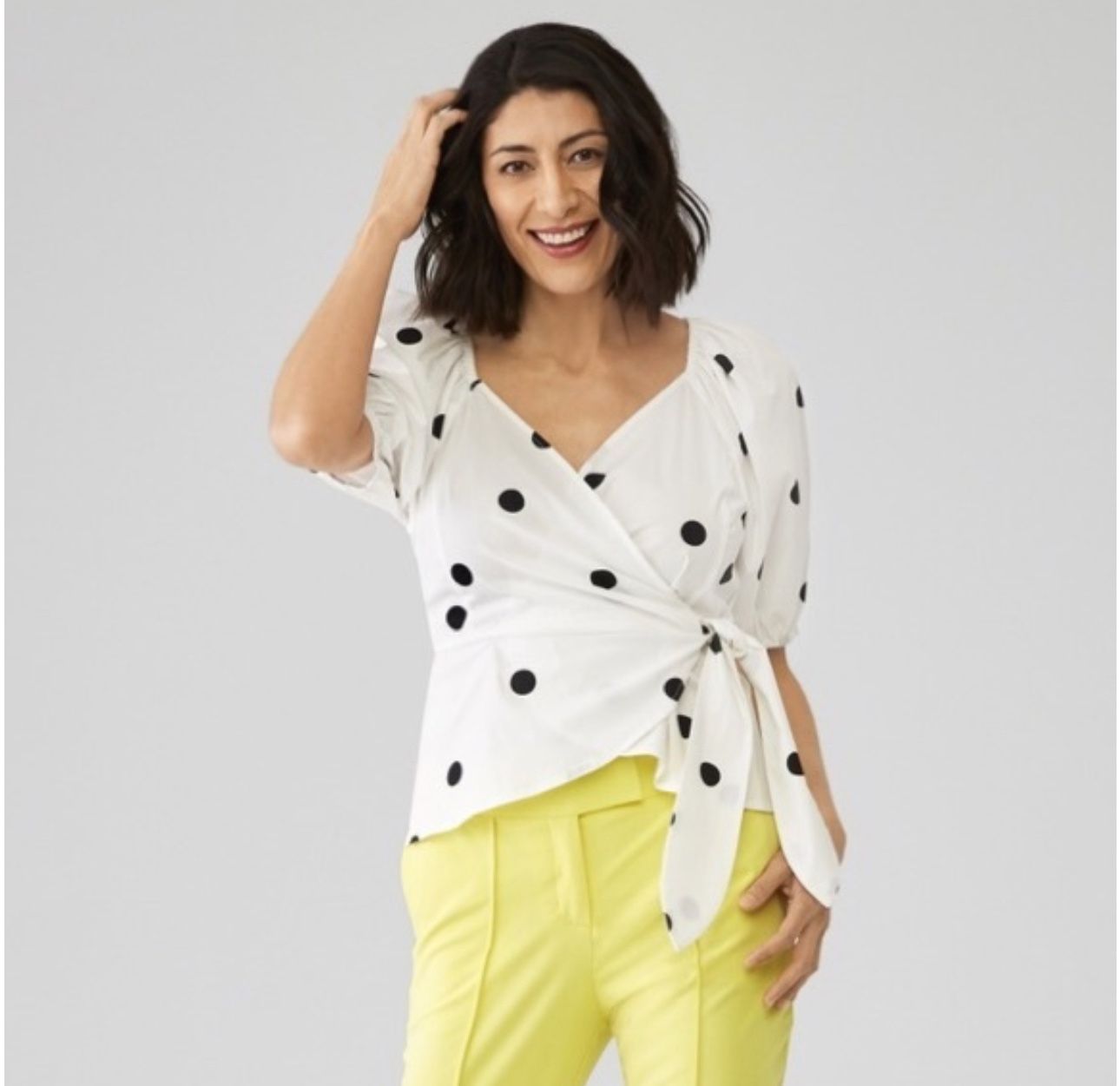 WORTHINGTON Polka Dot Wrap Blouse