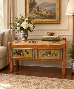 Charming Vintage Hand-Painted Grape Motif Wooden Chest with Mosaic Drawers🌷