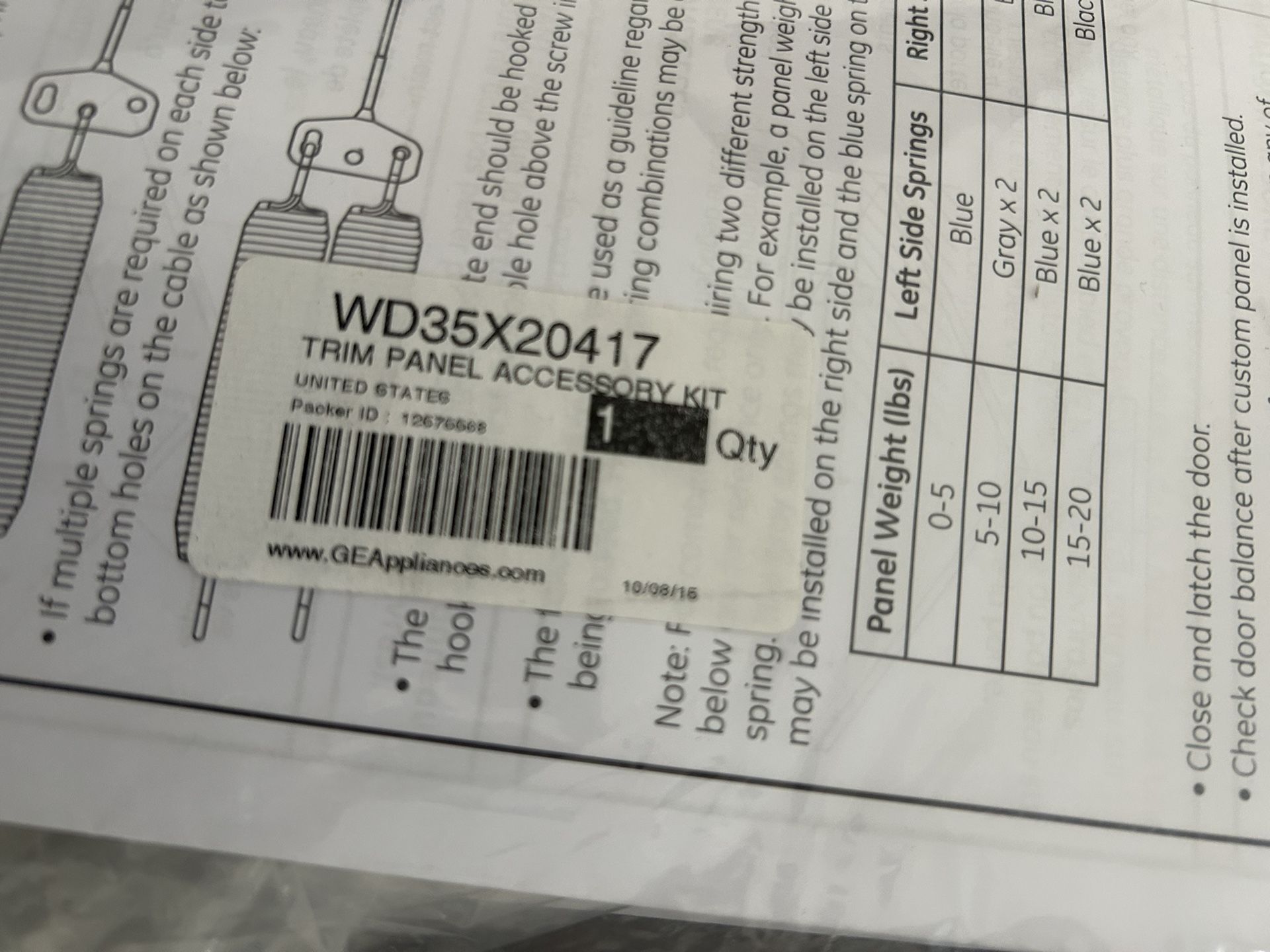 Ge Dishwasher Trim Panel Accessories Kit, Wd 35X20417 New Sealed