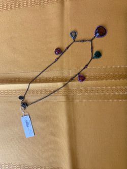 NWT Amy Fuchsia Teardrop Crystal Charm Necklace Gunmetal Jewel Tone Drops