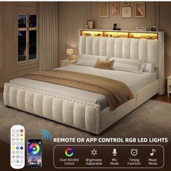 Led Storage Queen Bed Frame - Like New 