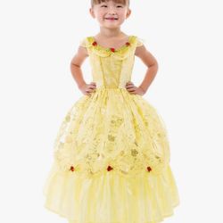 Disney Princess Belle Costume Dress Girls M Yellow Party Sleeveless Size 3T-5