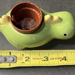 Super Cute Dinosaur Ceramic Planter - Small 4.5” w/ cute water dampness indicator tongue.