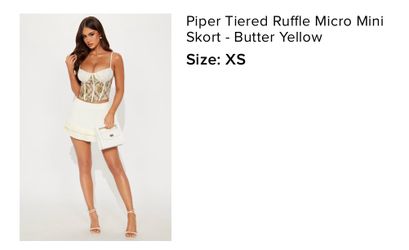 Fashion Nova Piper Tiered Ruffle Micro Mini Skort – Butter Yellow – Size XS