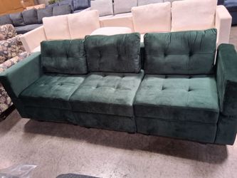Green velvet modular sofa
