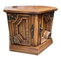 Vintage Mediterranean Hexagon Cabinet End Table Solid Wood 29.5”