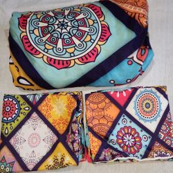 Colorful Bohemian Fitted Sheet and 2 Pillow Cases
