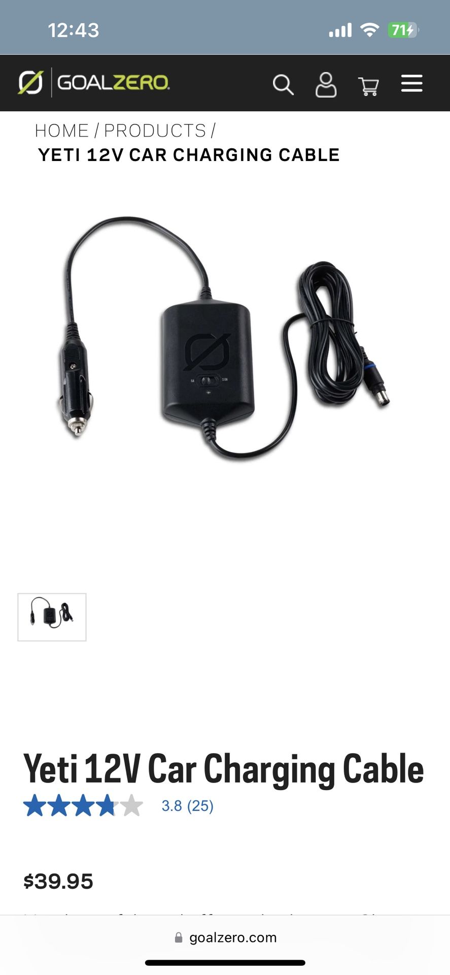 Yeti 12V Car Charging Cable