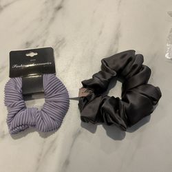 Marjolaine Silk Hair Scrunchie, French import, Green Silk  with Purple Scrunchie
