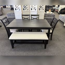 6 Piece Solid Wood Dining Table Set 