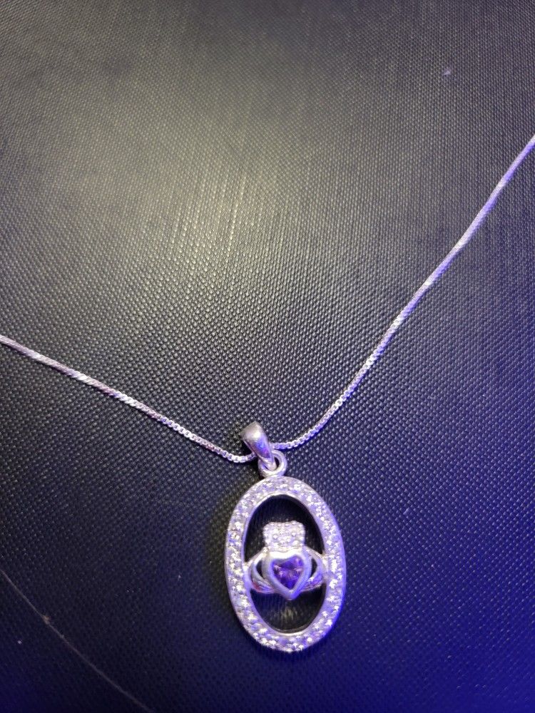 Sterling Silver With Box Chain Glass Pendant