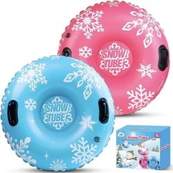 ZMLM Snow Tube for Sledding -2 Pack 36" Inflatable Snow Sled for Kids and Adults Heavy Duty Blow Up Tube with Handles Outdoor Winter Toys Gift for Spo