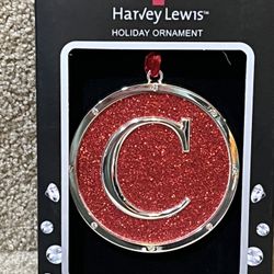 Harvey Lewis Red Christmas Ornament Letter C w/ Fine European Crystals Boxed