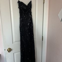Azalea Formal High Slit Black Sequin Dress