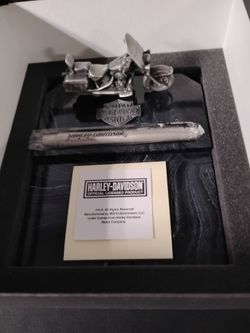 Vintage Collectable Harley Davidson Pewter Bagger and Pen on Marble Base Rare Find