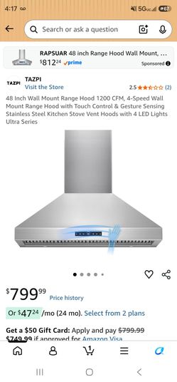 TAZPI 48 Inch Wall Mount Range Hood priced at