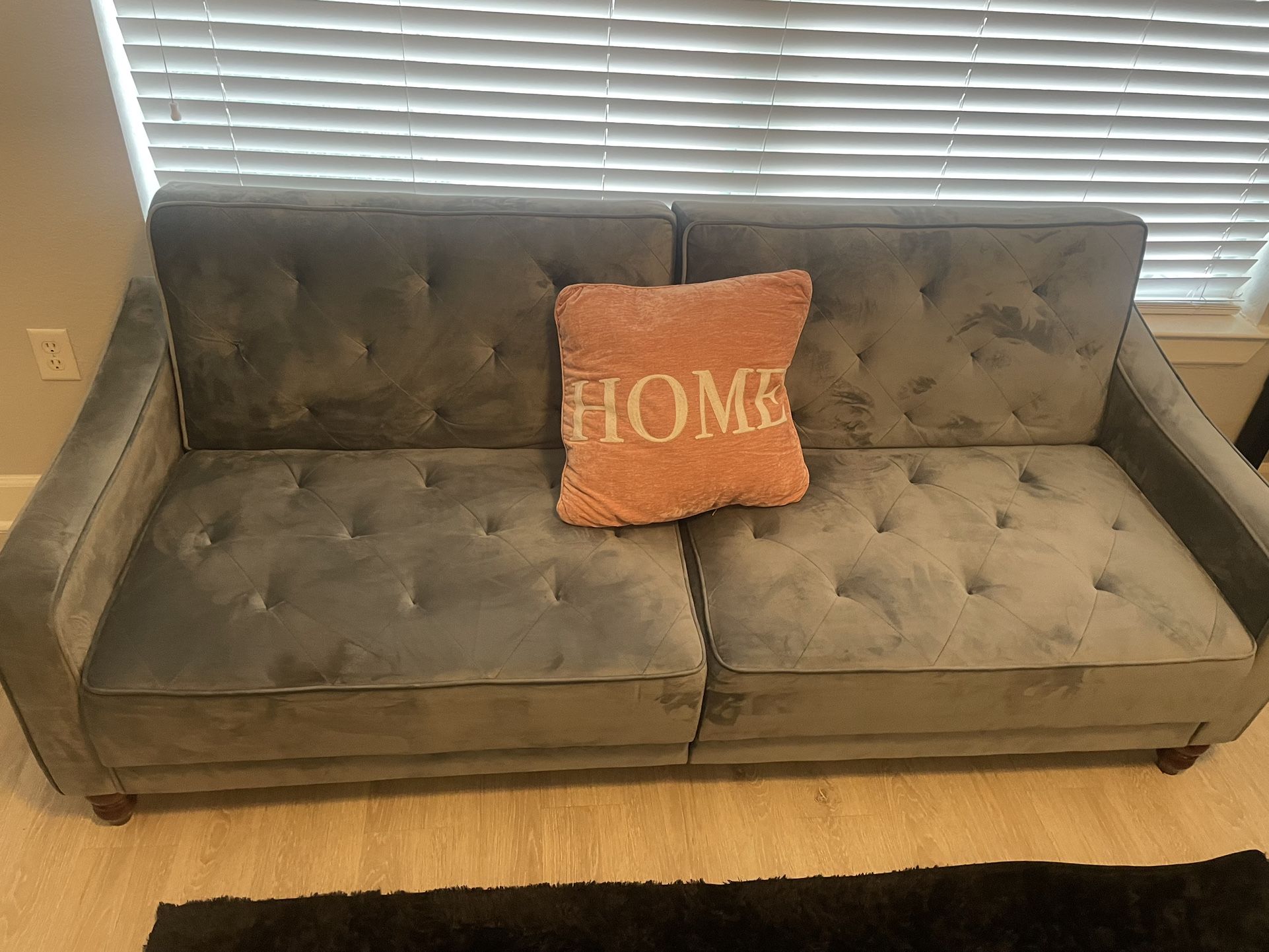 Novogratz Vintage Tufted Split Back Futon, Grey Velvet for Sale in