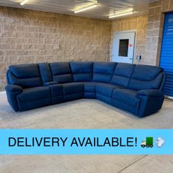 Like New Navy Blue Microfiber Manual Reclining Sectional Couch Sofa (DELIVERY AVAILABLE! 🚛💨)