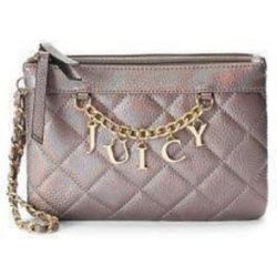 Juicy Couture Chain Wristlet quilted logo gray iridesent new with tag 