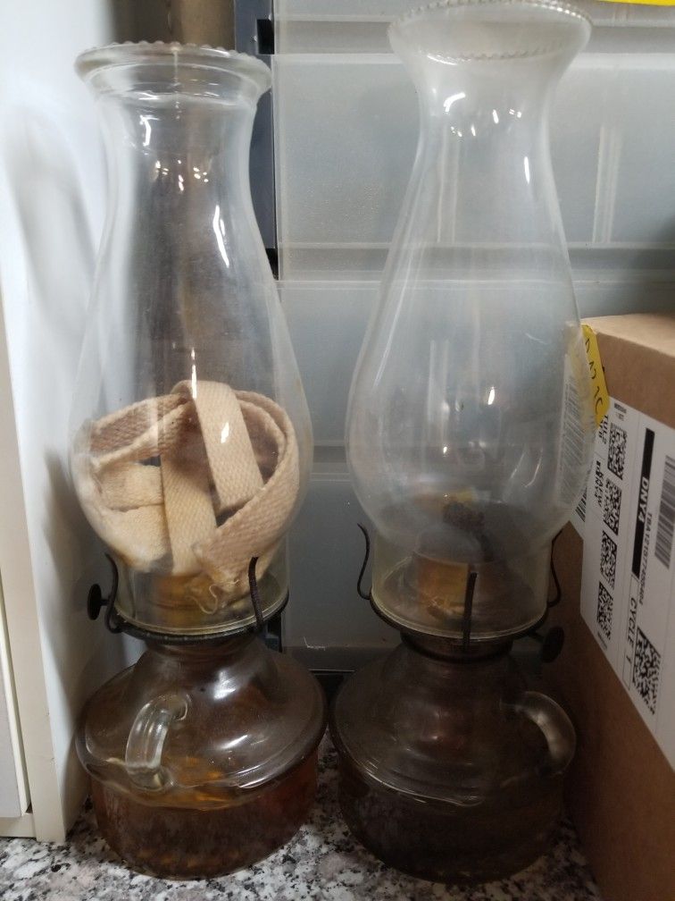 VINTAGE GLASS OIL LAMPS WITH WICKS