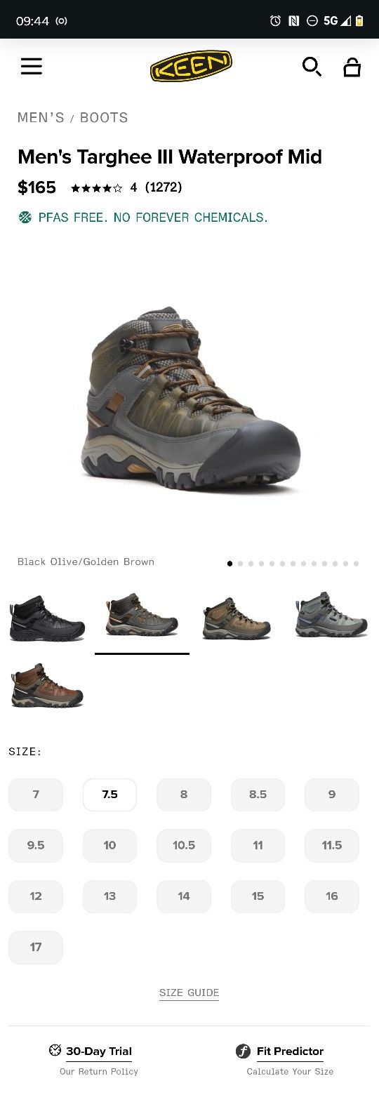 KEEN SIZE 13 Men's Targhee III Waterproof Mid | Black Olive/Golden Brown 

