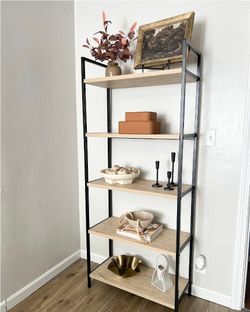 5-Tier Open Bookshelf Black Metal Frame