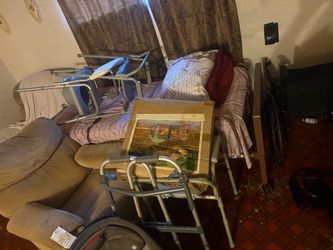 Bed and wheelchairs