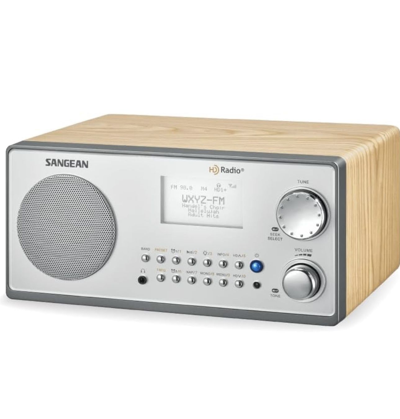 Sangean HDR-18 HD Radio/FM-Stereo/AM Wooden Cabinet Table Top Radio silver