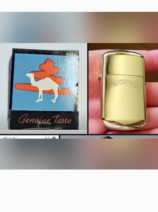 NEW Camel Cigarette Lighter Vintage 1980's Gold Flip Top Windproof-type+ Matches