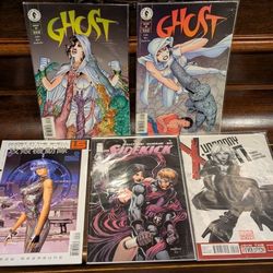 5 comic books. Ghost Dark Horse Comics,  Ghost In the Shell Human Error Processor Dark Horse Manga Masamune, Sidekick Straczinski Mandrake, etc. All e