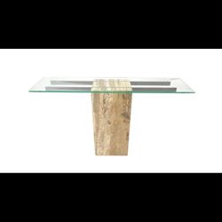 Travertine Pedestal Glass Top Sofa Table