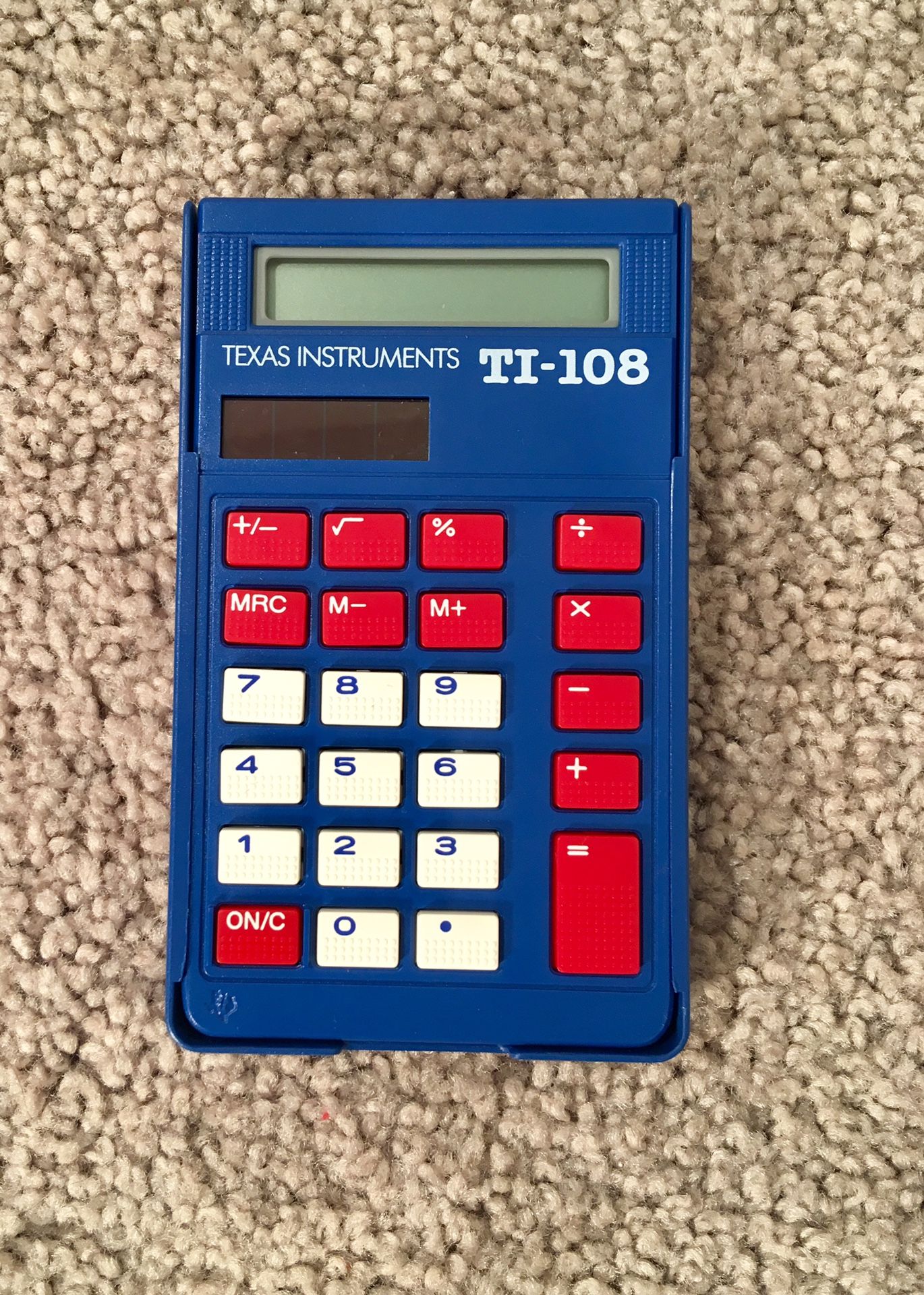 Blue Calculator, Texas Instrument,Blue solar cell calculator, TI-108, for kids, solar powered and Battery