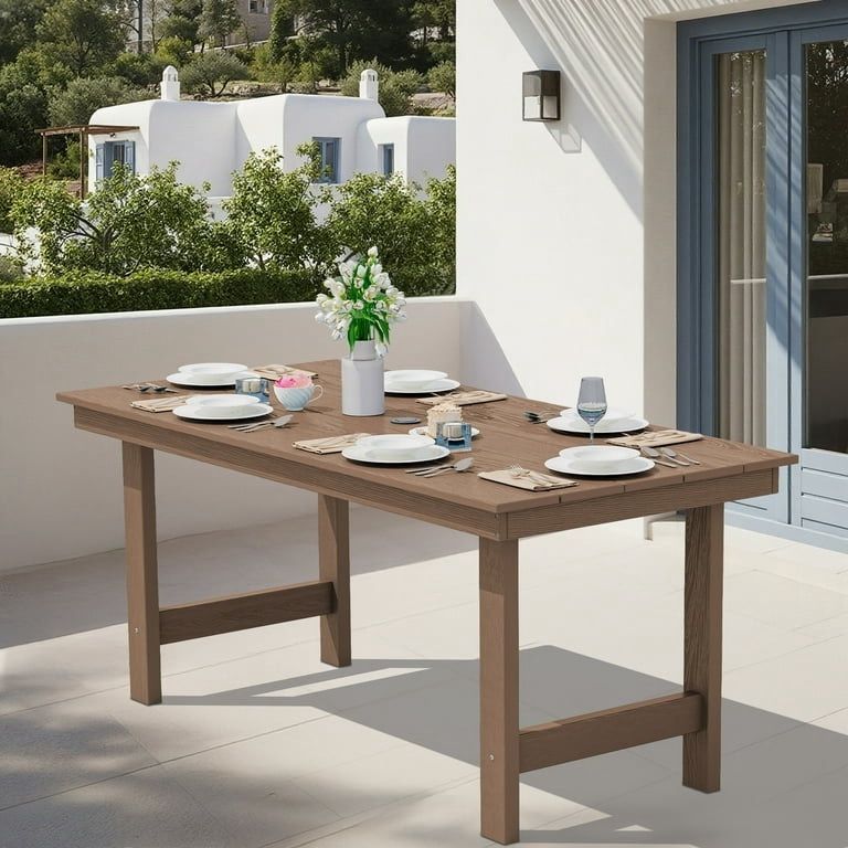 SERWALL Outdoor HDPE Dining Table Set, 7-Piece Outdoor Dining Table Sets with