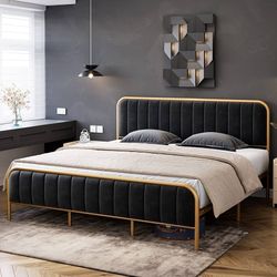 Moving Sale- King Size Black Velvet Bed Frame (Almost New)