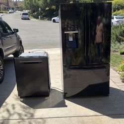 Black Samsung French door Refrigerator Black Samsung Stainless Steel Dishwasher 