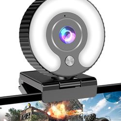 Streaming Webcam with Ring Light HD 1080P Web Camera with Microphone for Laptop, Desktop, Mac Mini, MacBook Pro/air, PC, Monitor, USB Face Cam for Gam