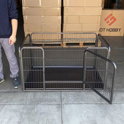 (Brand New) $80 Heavy-Duty Dog Pet Playpen with Plastic Tray Indoor Outdoor Cage Kennel 4-Panel, 49x32x28” 