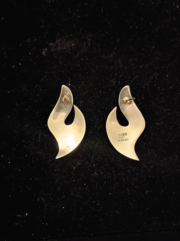 Mexico 925 Sterling Silver Fire Flame Earrings