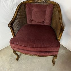 Vintage Louis XV Styled Cane Back Chair Red Cushions