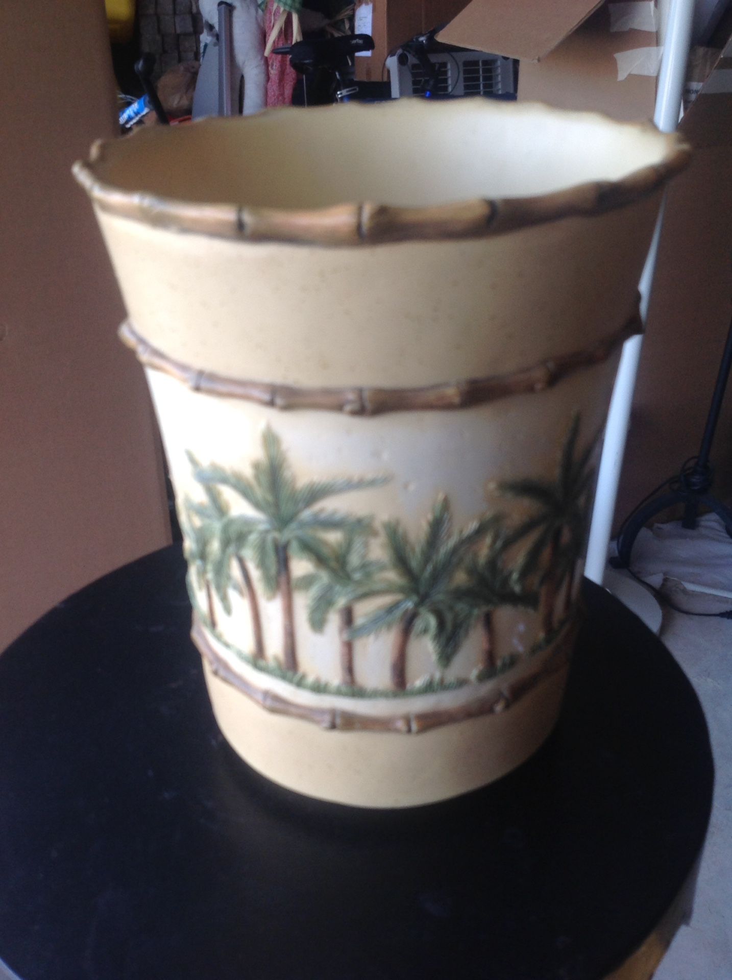 "Beth Yarbrough" ceramic palm tree trash can