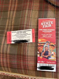 2 Puyallup Fair Tickets - one adult, one kid up to 18 - trade!