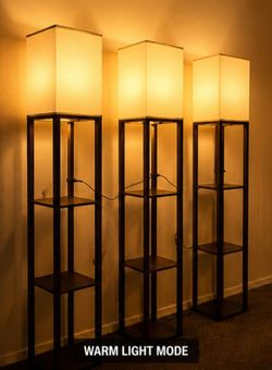 Set of 3 Modern Floor Lamps with Shelves – LED Bulbs Included